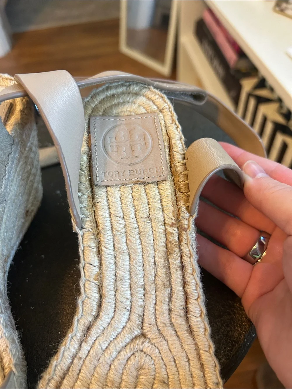 Tory Burch Beige Suede Ankle-Strap Espadrille Wedge